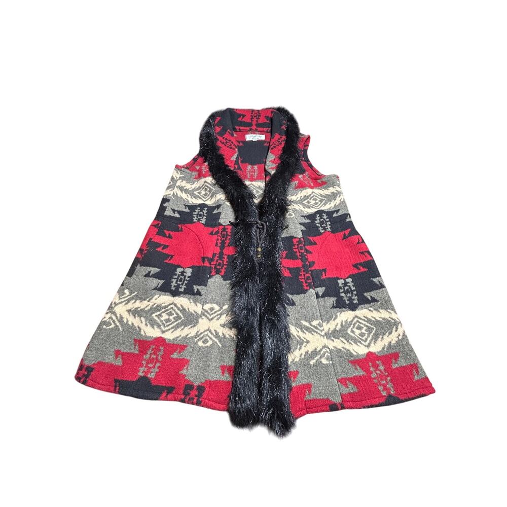 Tasha Polizzi Saddle Blanket Aztec Southwest Vest w/faux fur